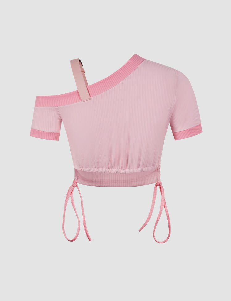 Belt Halter Ribbed Knit Top
