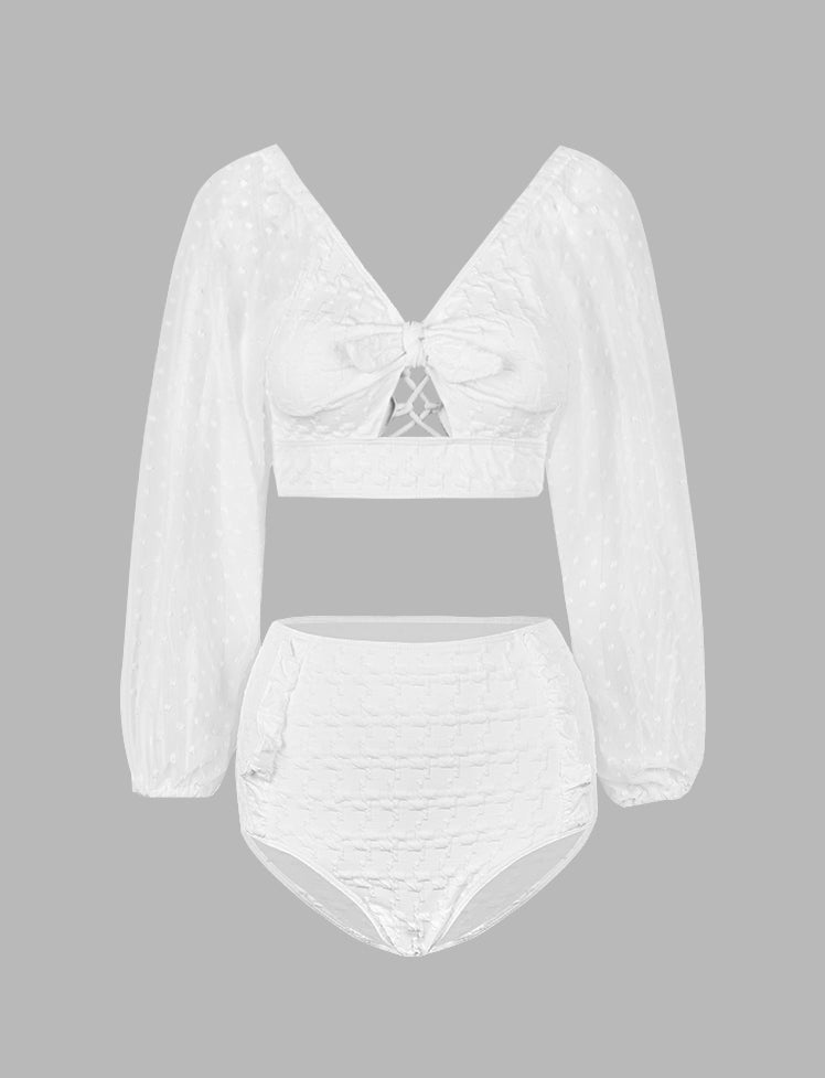 Swiss-dot Lace-up Puff Swimwear