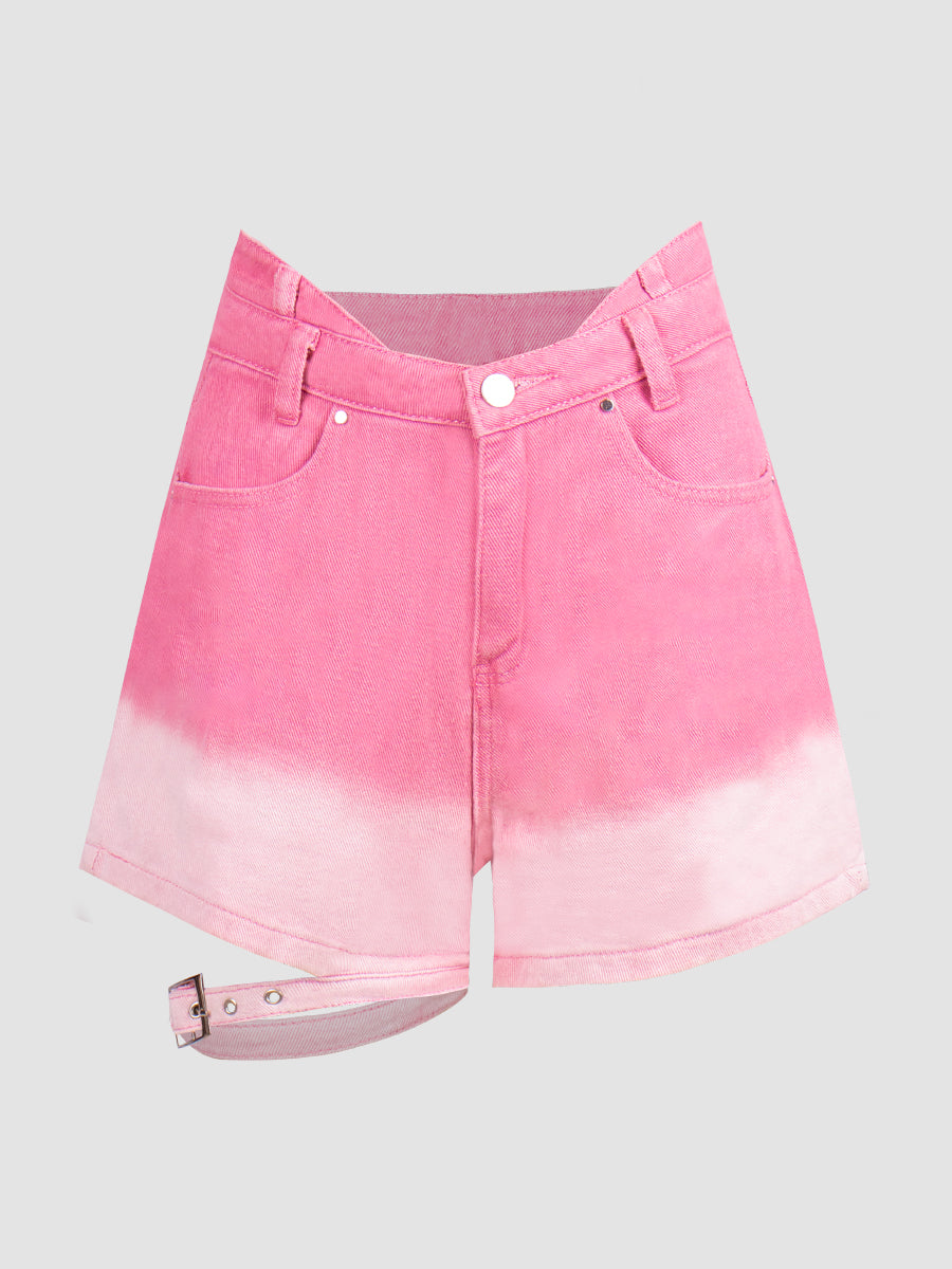 Pink Gradient Camisole + Denim Shorts Set