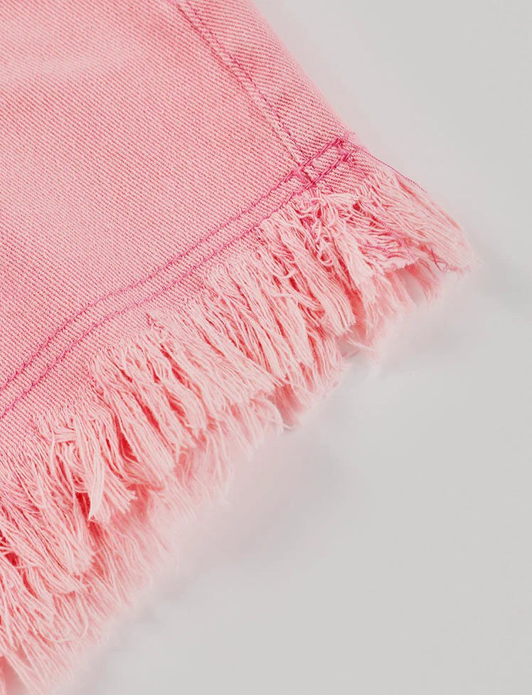 High Waist Denim Fringed Shorts