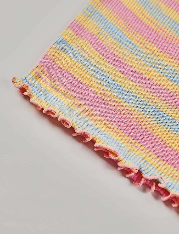 Colorful Ruffle Ribbed Knit Top