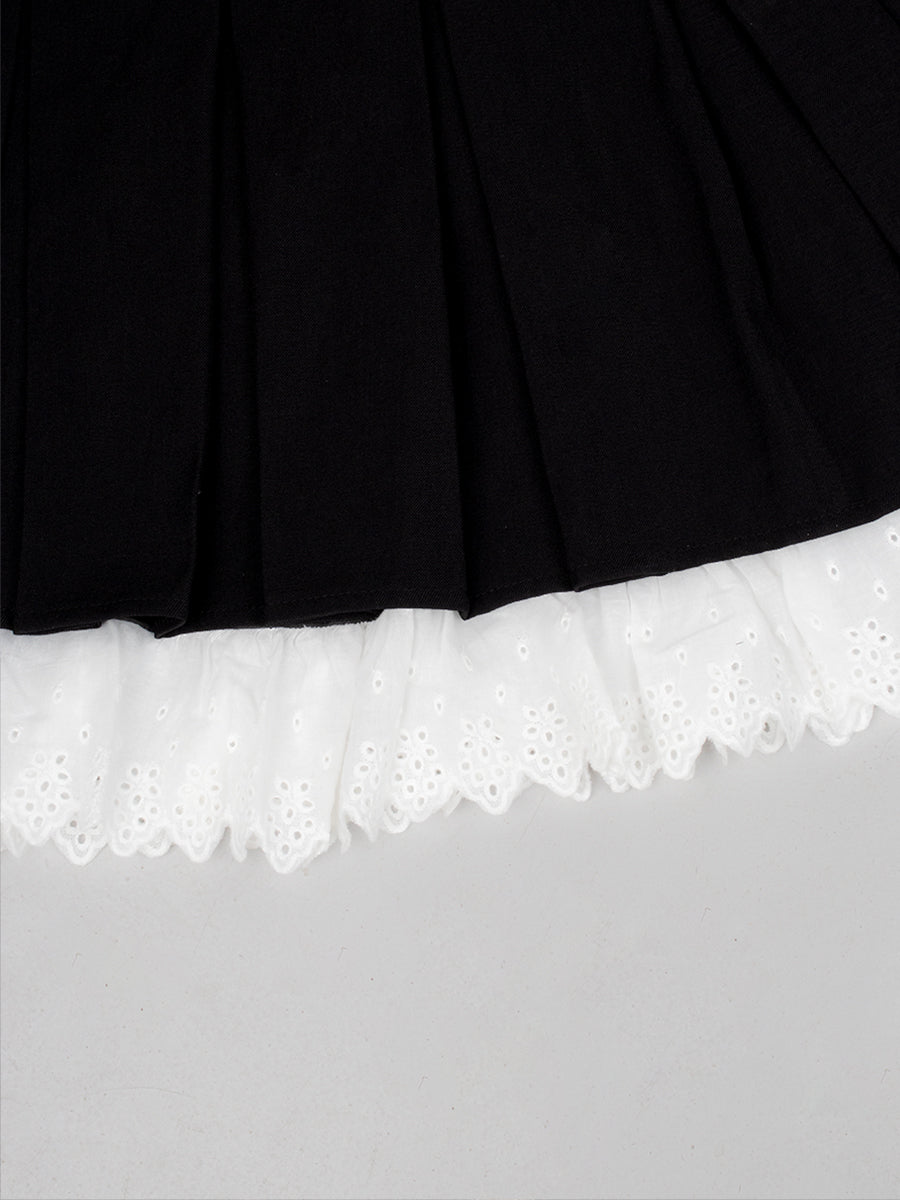 Black JK Double Breasted Short Sleeve Top&Pleated Skirt