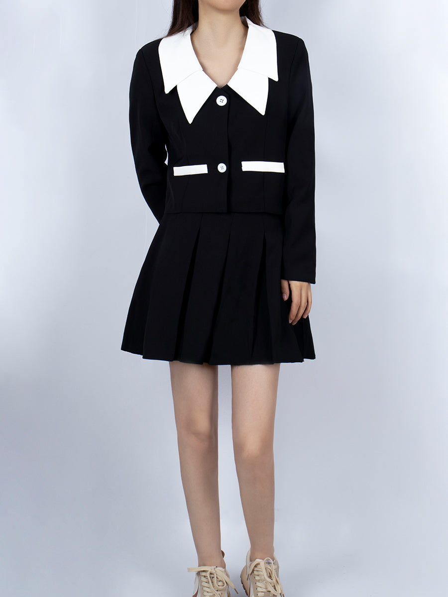 Blouse Blazer & Pleated Skirt Set