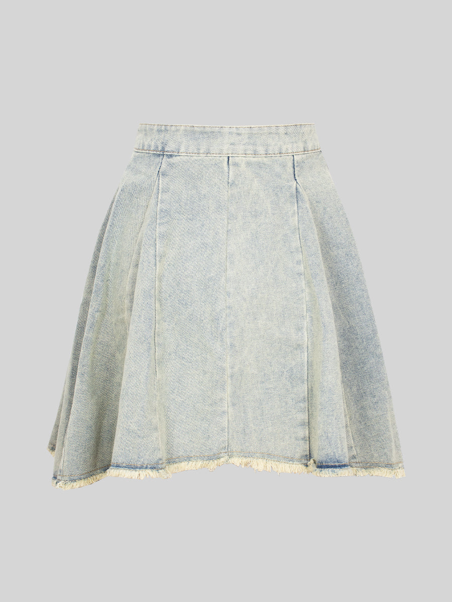 Raw Edge Denim Jacket & Skirt Set