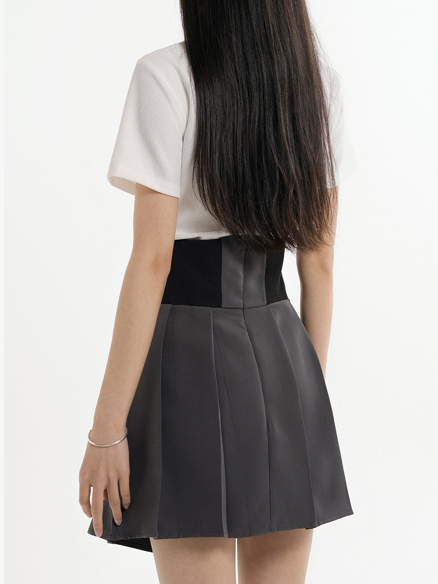 Knitted White Blouse + Corset Pleated Skirt Set