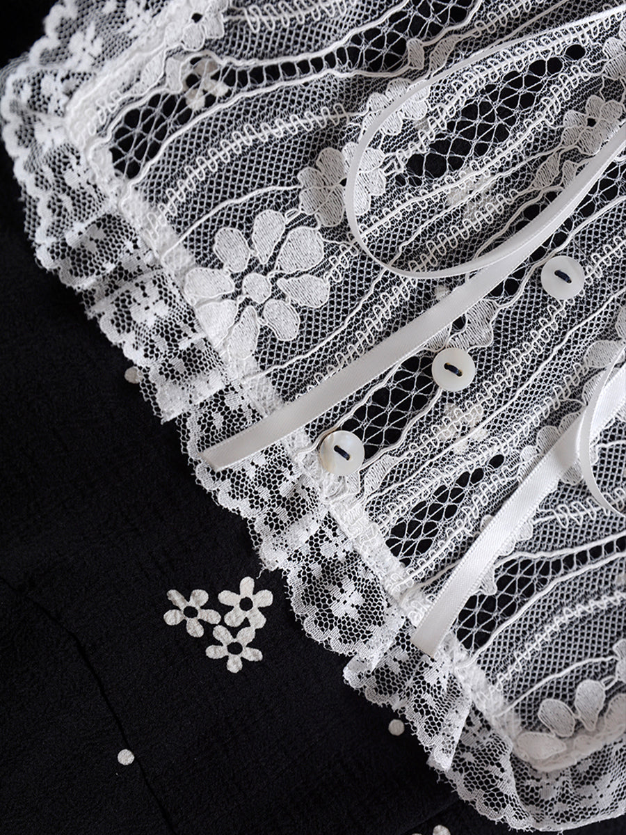 Elegant Lace Patchwork Print Dress Black Dress