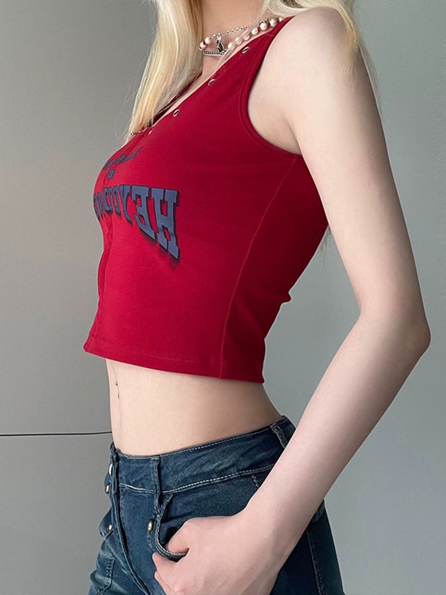 Vintage Letter Zipper Tank Top