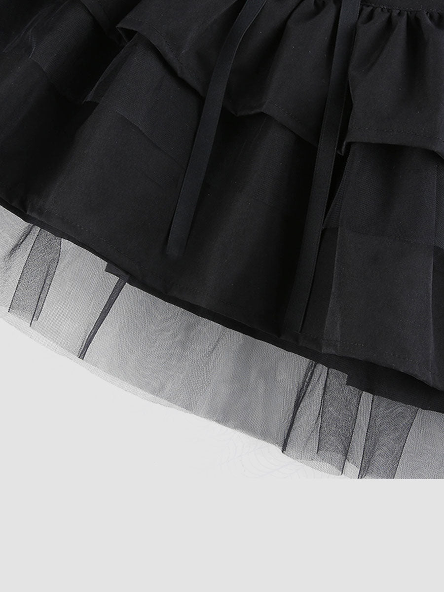 Lacing Lace Puffy Skirt Black Skirt