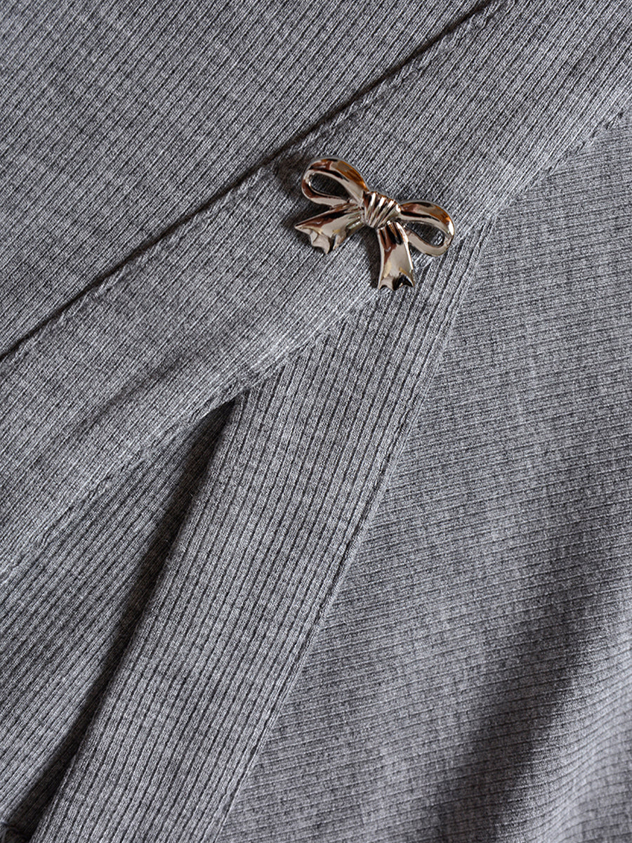 Irregular Polo Slim Wrap Grey Dress