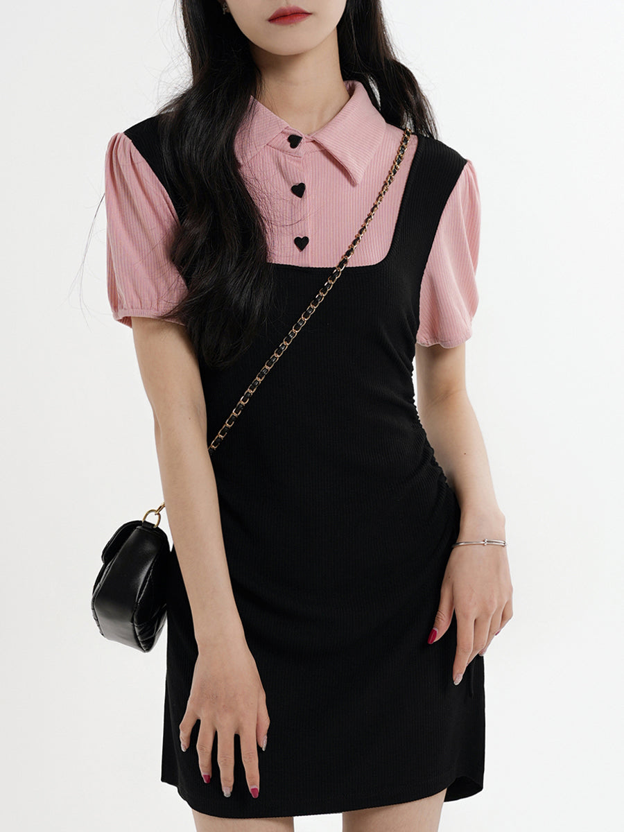 Sweet Girl Two Piece Polo Bubble Sleeve Dress