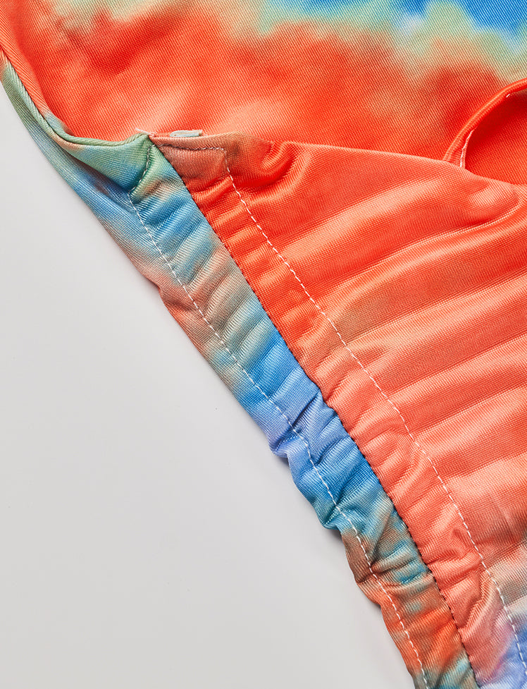 Tie-dye Satin Halter Drawstring Dress