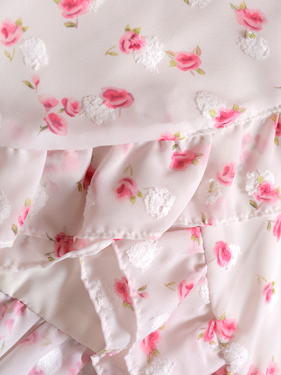 Summer Gentle Floral Bubble Sleeves Dress