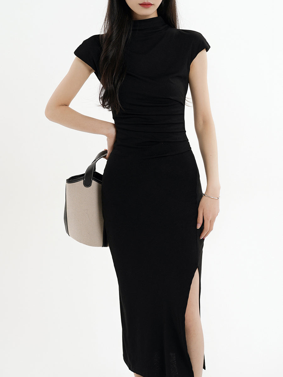 Black Slim Fit Split Hem Dress