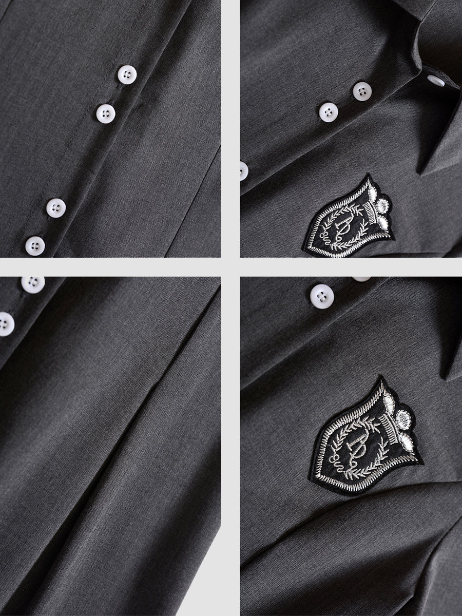College Jk Shirt Embroidered Badge Gray Dress+Bow Tie