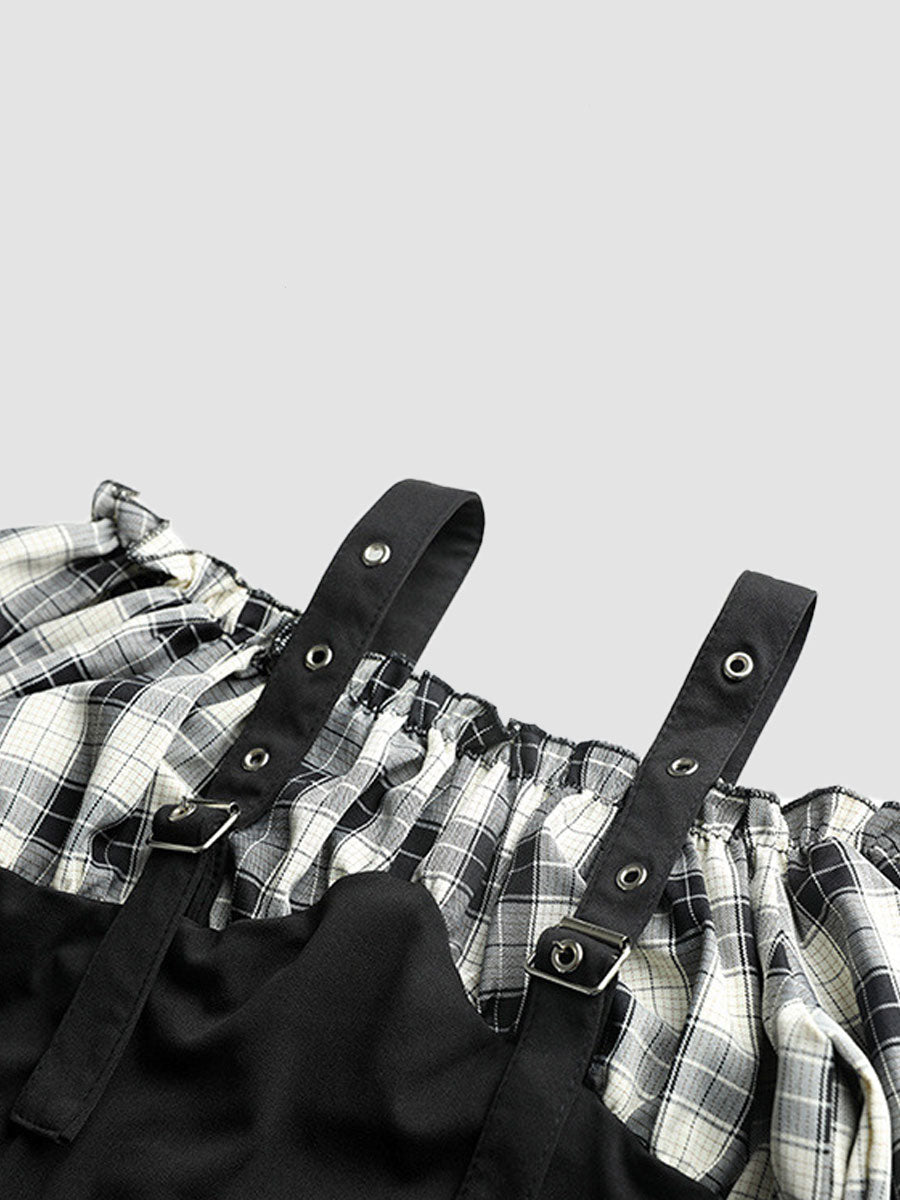 Plaid Shirt Bubble Sleeve Camisole Top