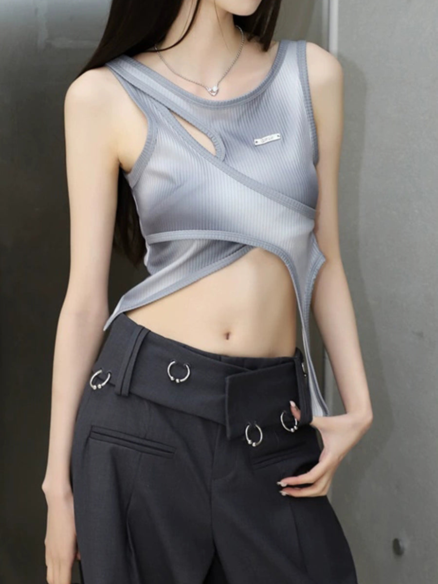 Y2K Irregular Tie-dye Fake Two Piece Top