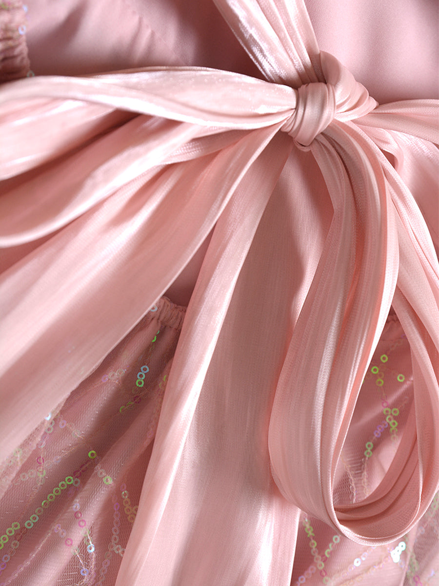 Sweetheart Hollow Bow Midi Pink Dress