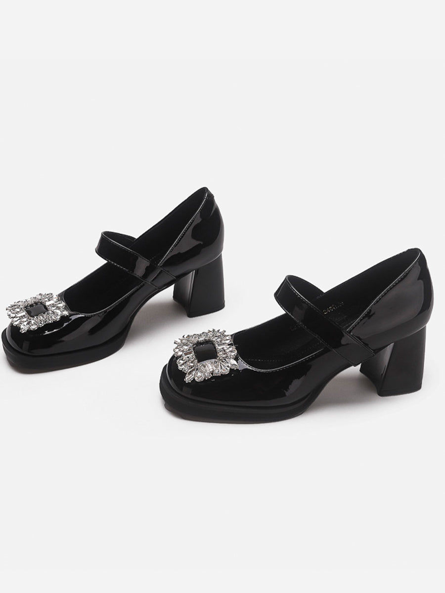 Rhinestone Decor Chunky Mary Jane Pumps
