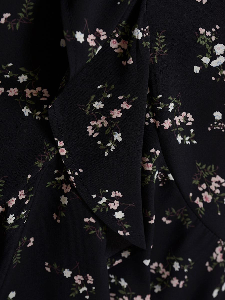 Irregular Black Floral Skirt
