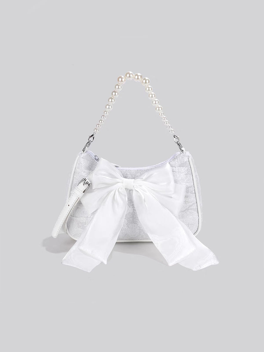 Velvet Bow Pearls Bag