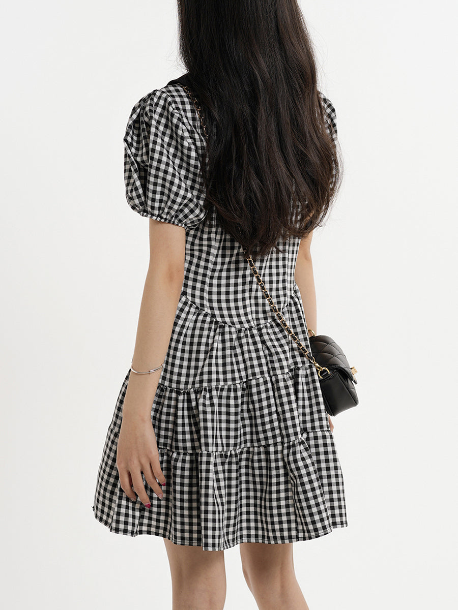 Plaid Puff Sleeve Dress