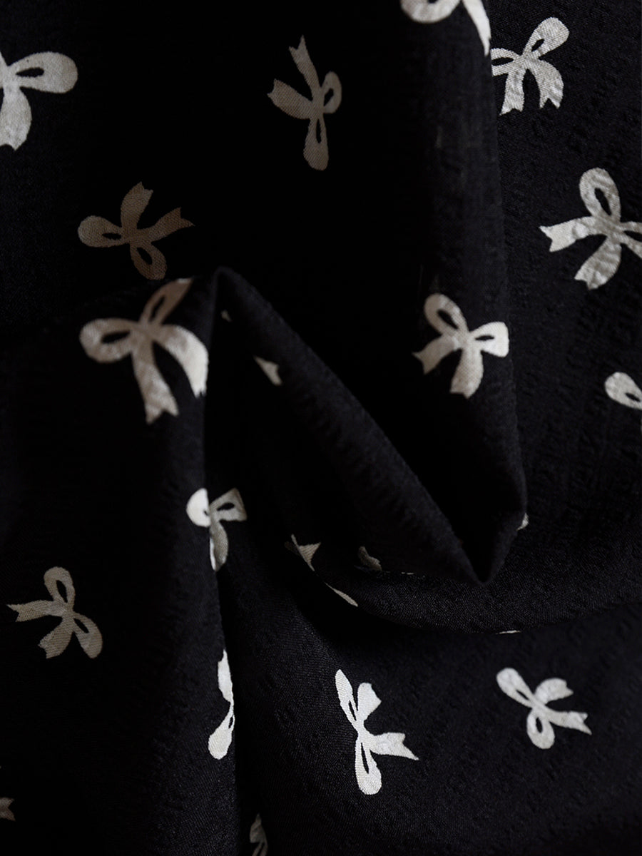 Retro Bow Print Doll Neck Dress