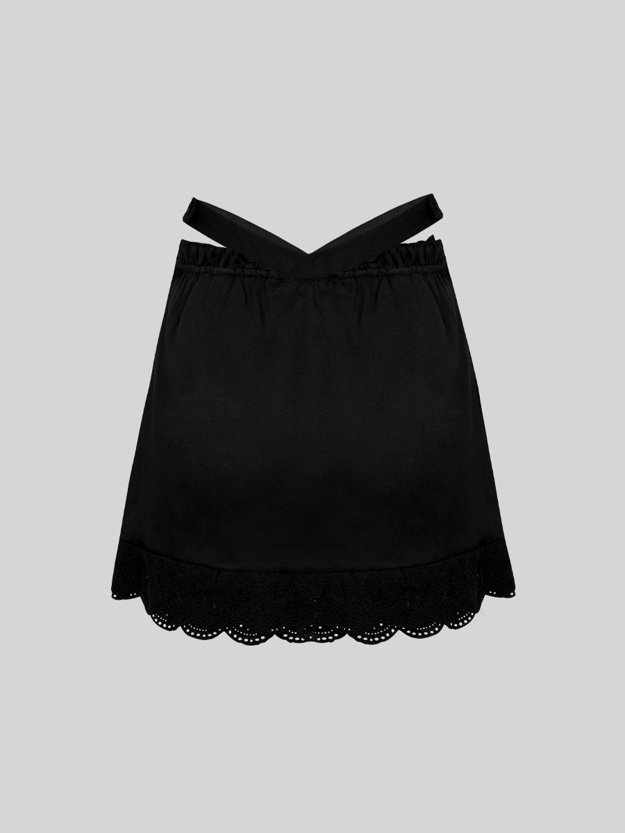 Lace Lace-up Shirt Top + Cherry Skirt Set