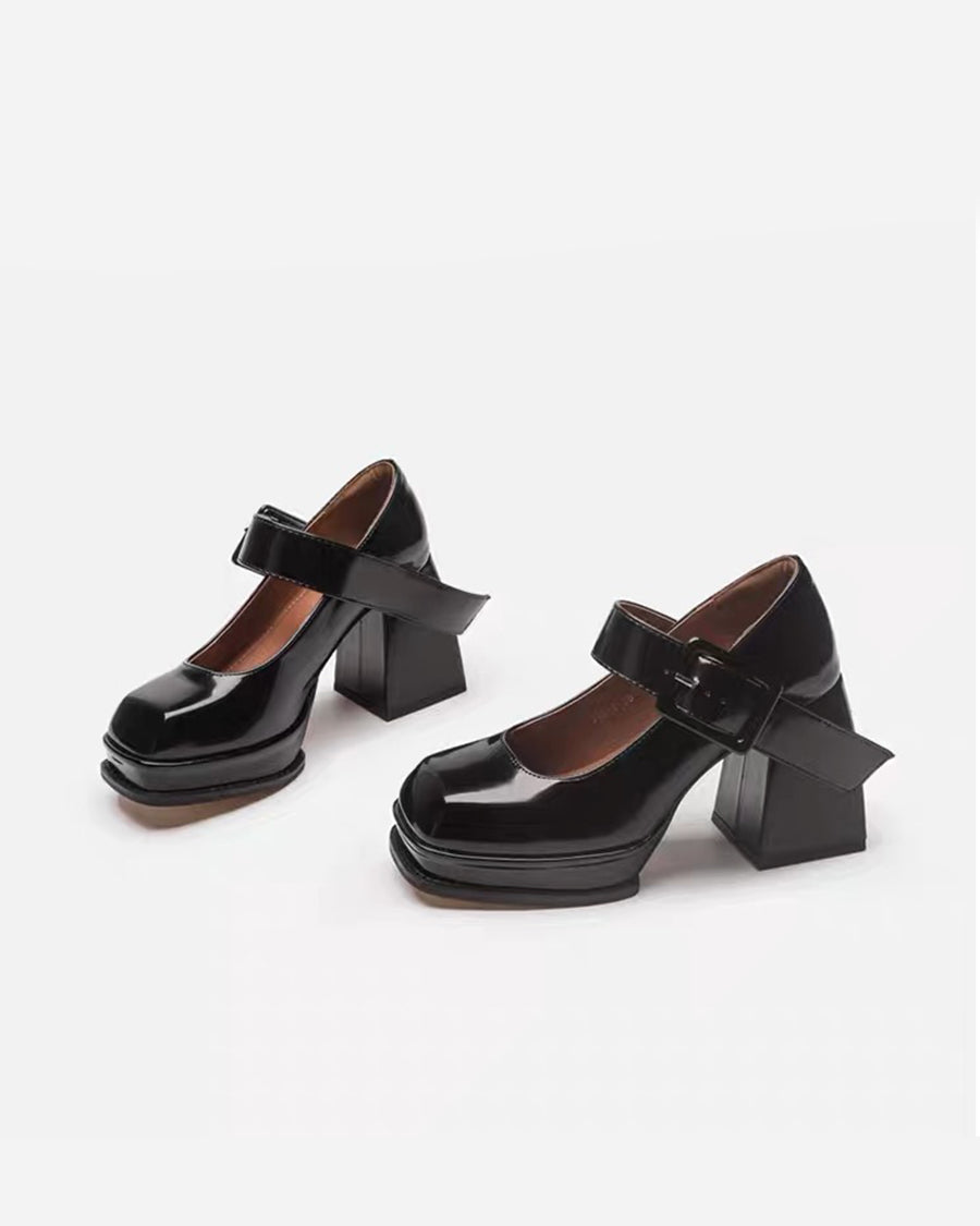 Chunky Heeled Ankle Strap Mary Jane Pumps