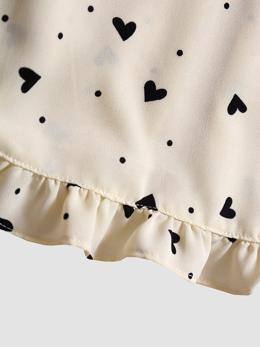 Retro High Waisted Bow Top+love Print Midi Skirt Set