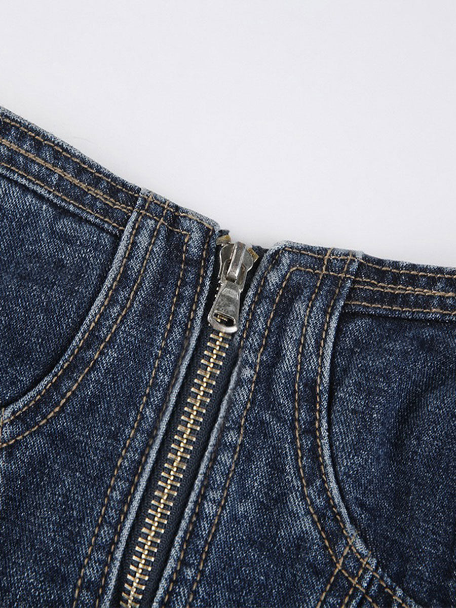 Denim Undershirt Top&Hip Skirt Two Pieces Set