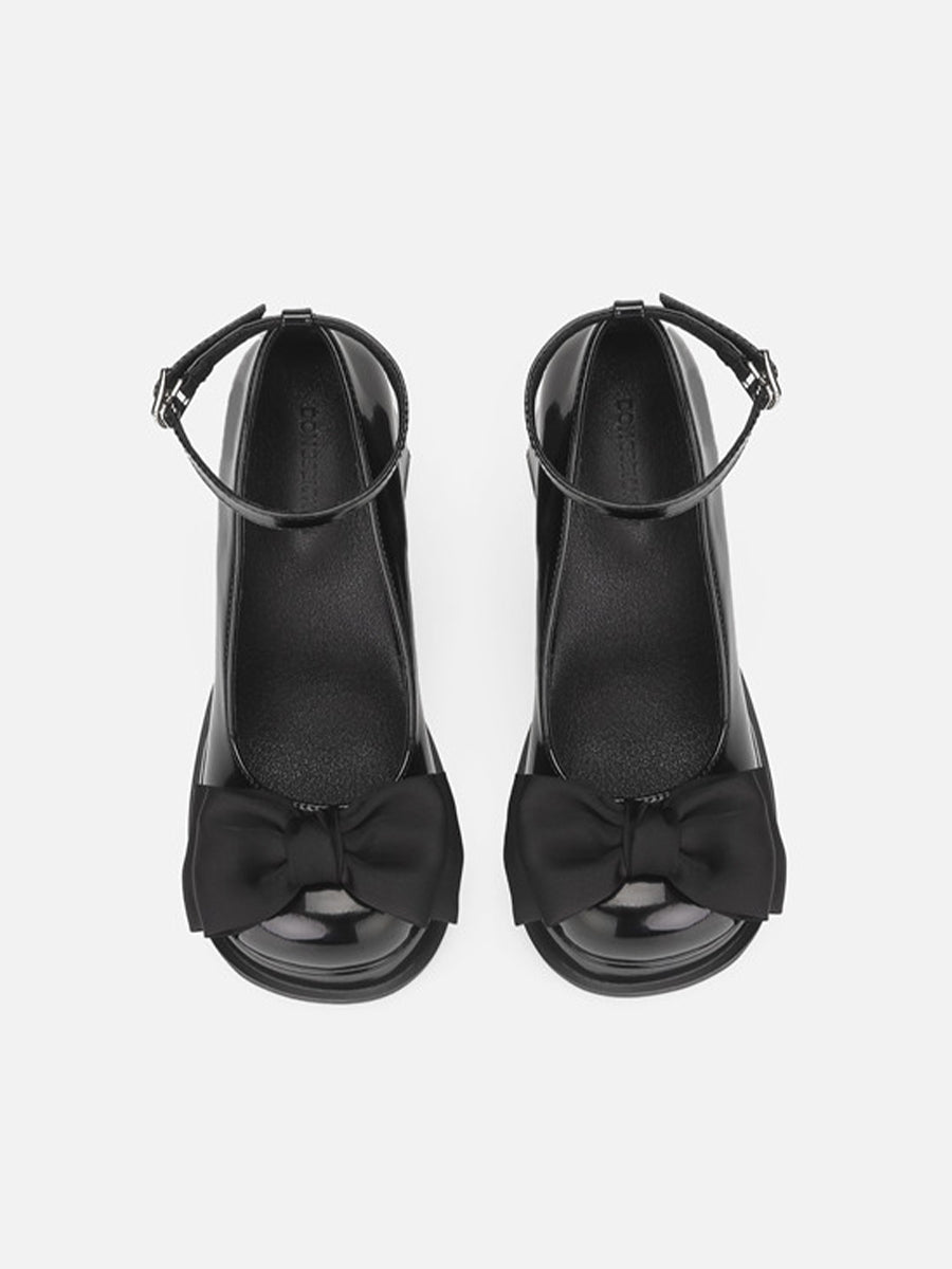 Ankle Strap Bow Tie Chunky Heeled Platform Pumps