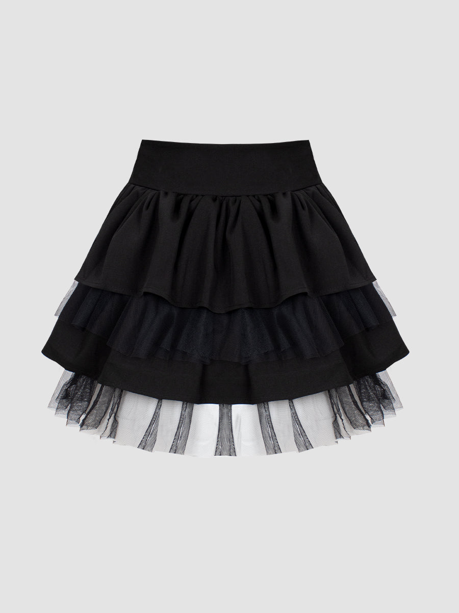 Black Blazer with Chain Belt + Puffy Skirt Set