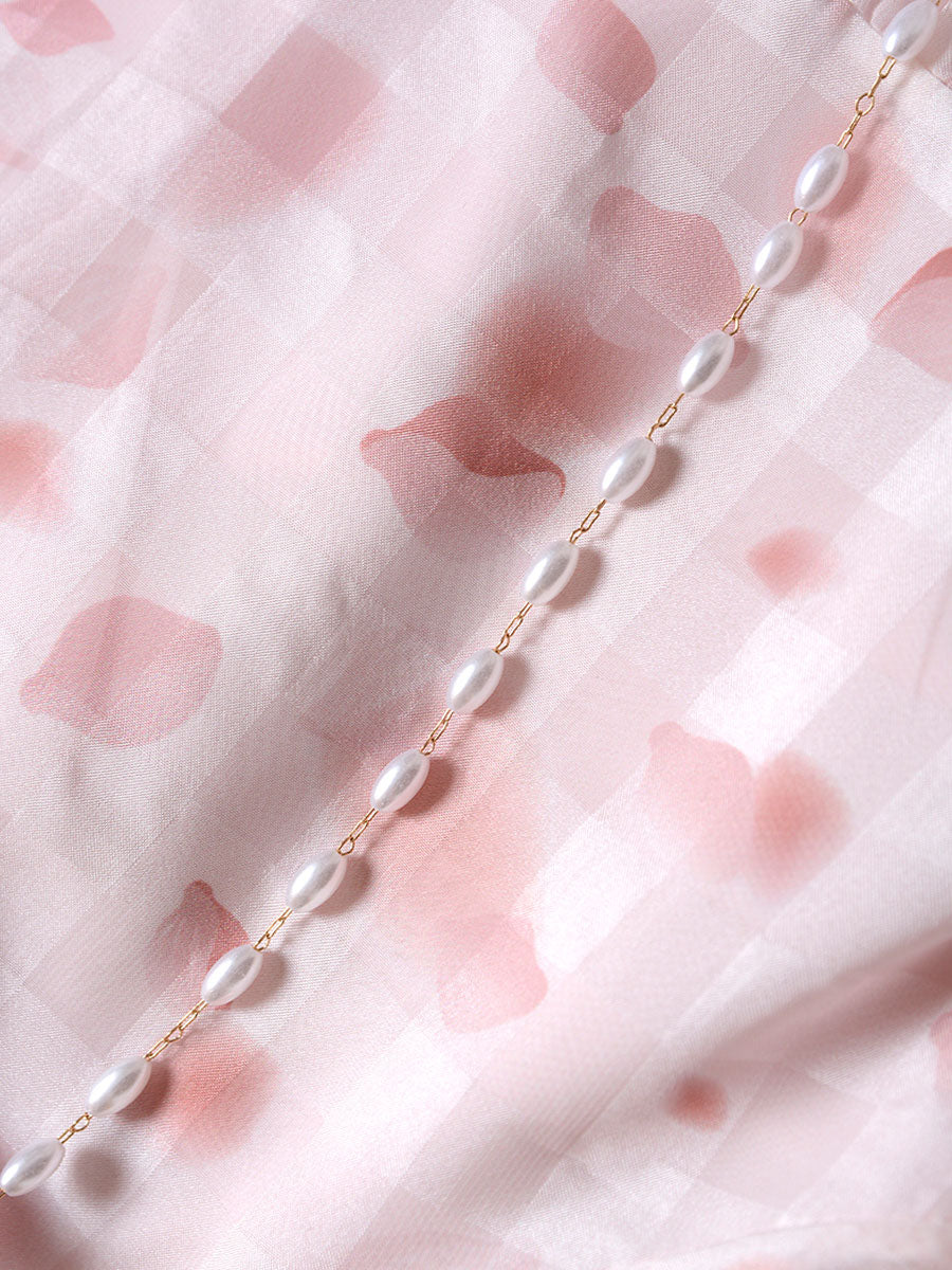 Gentle Pink Floral Chiffon Midi Dress