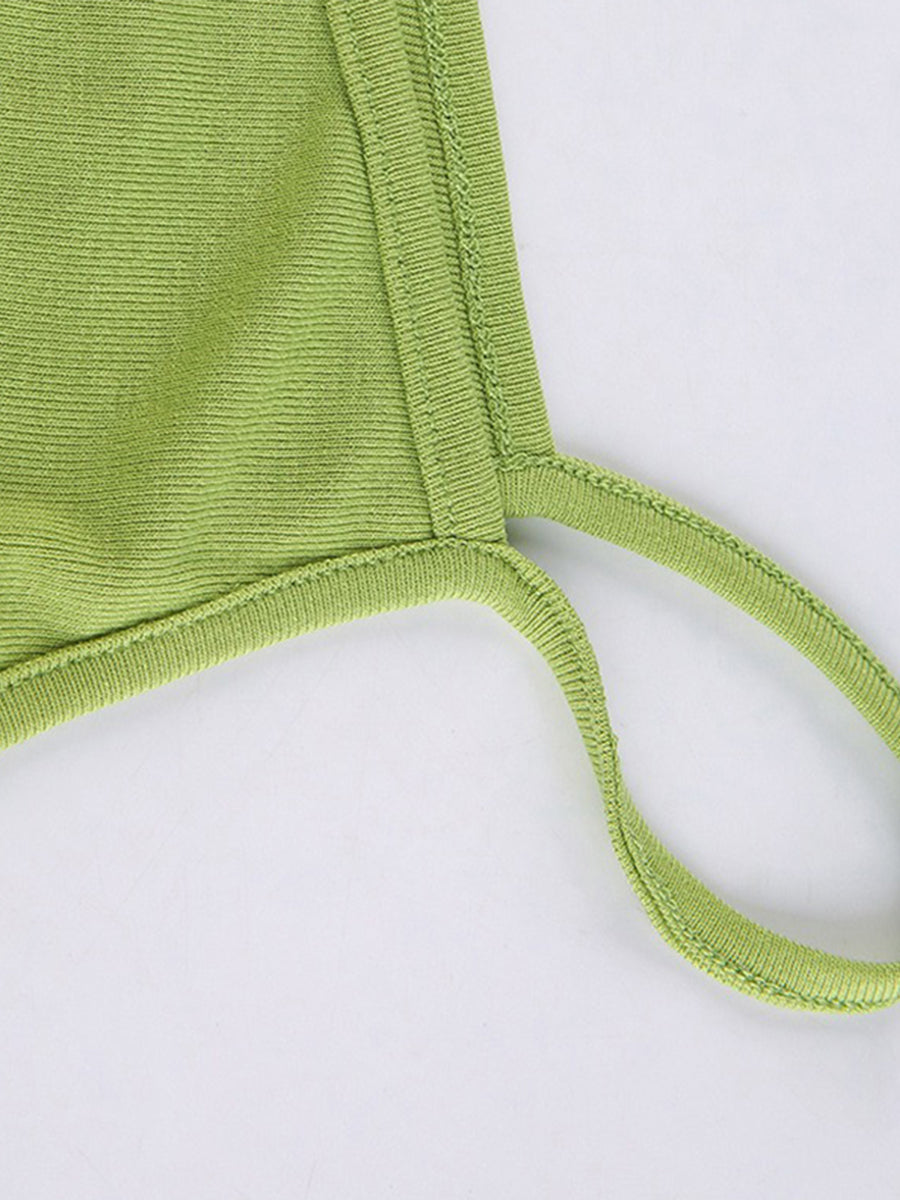 Irregular Patchwork Short Sleeve Halter Top