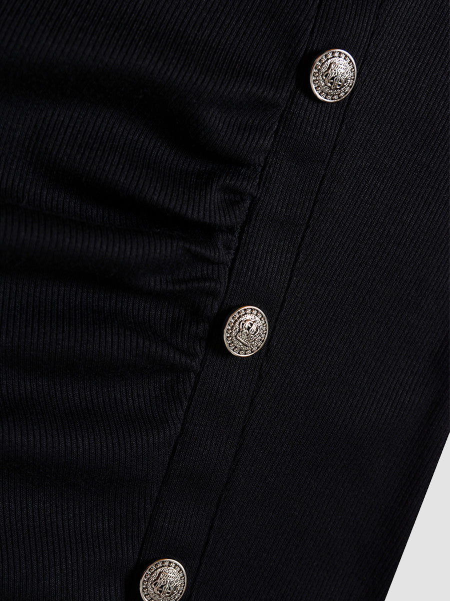 Butterfly Button Black Dress