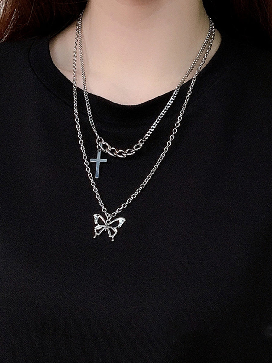 Double Cross Butterfly Necklace