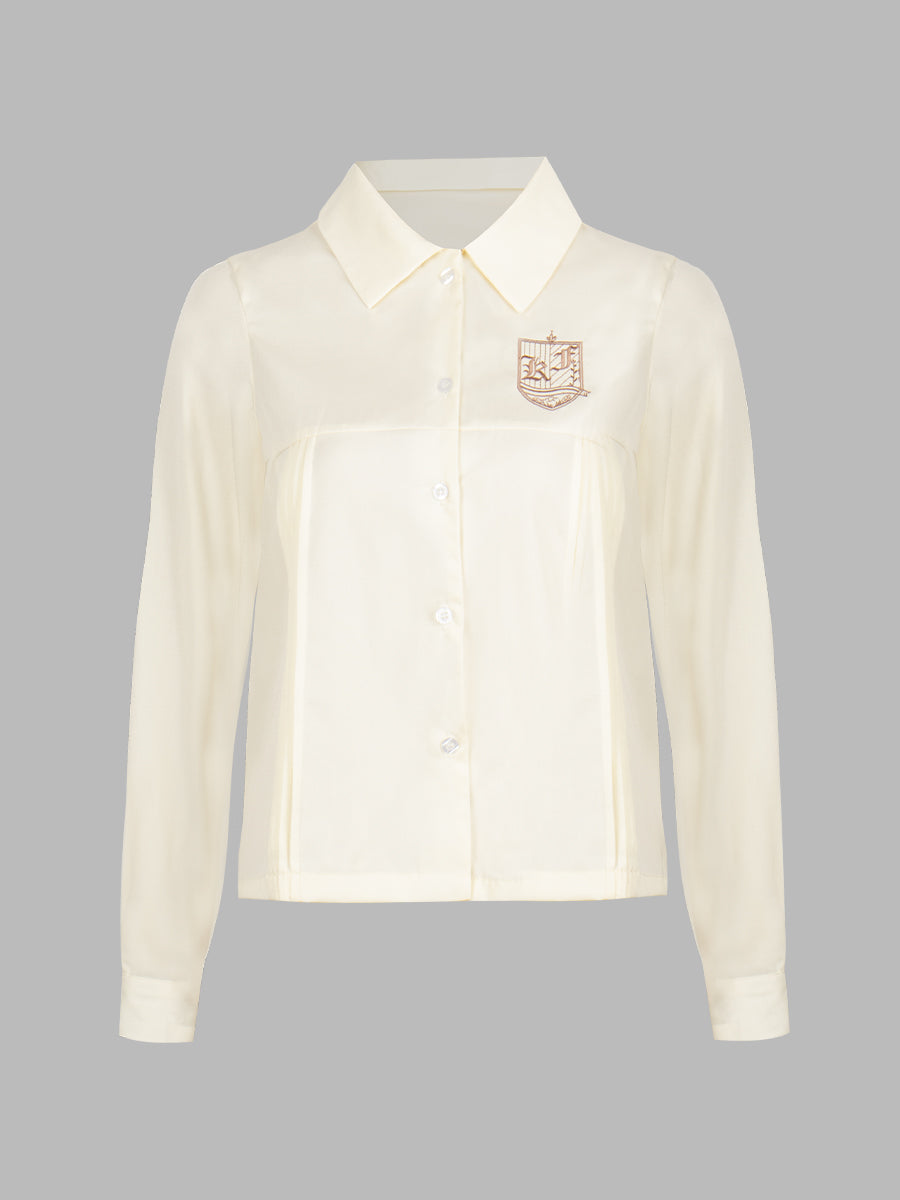 Embroidered Blazer Short Jacket + Pleated Skirt + Apricot Blouse Three Piece Set