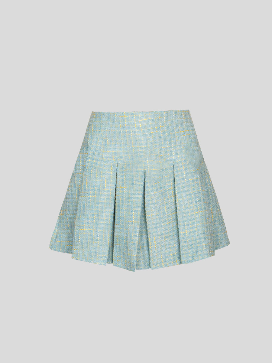 Green Bow Tweed Top&Mini Skirt Set