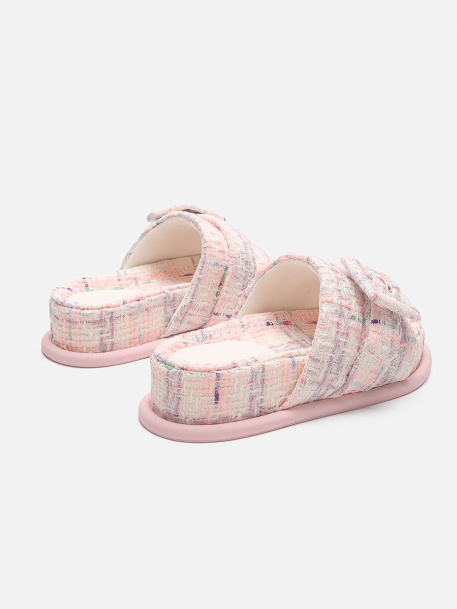 Square Buckle Open Toe Thick Bottom Slippers