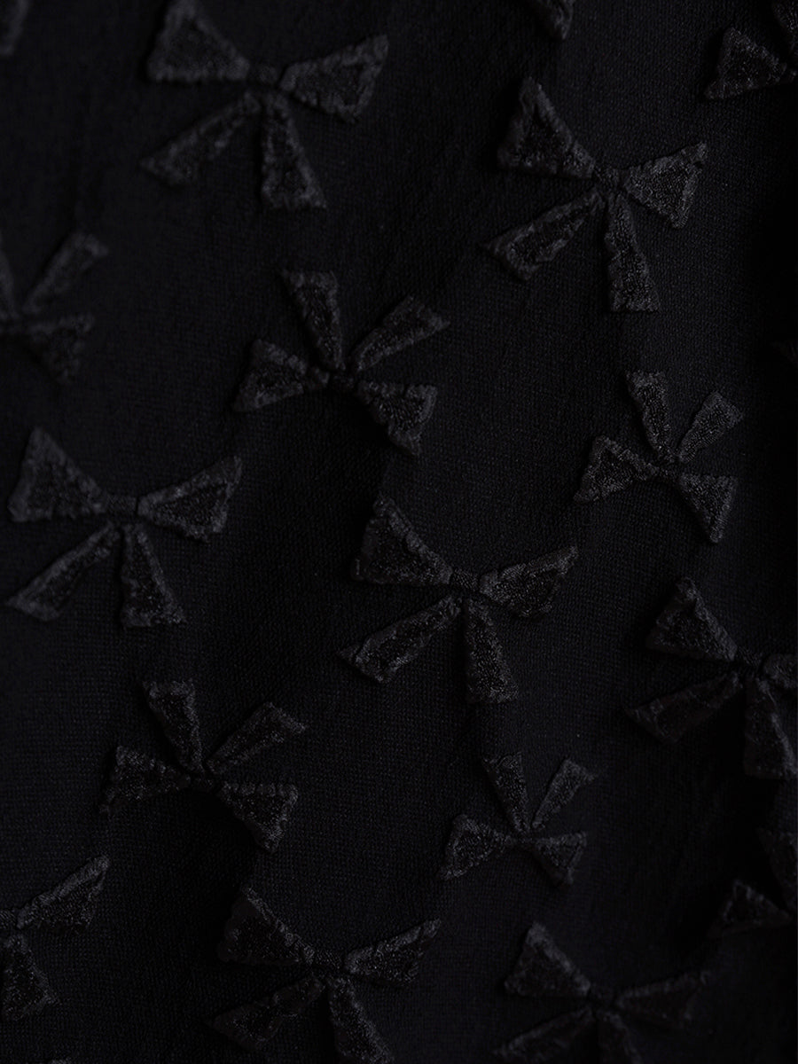 Bow Jacquard Short Sleeve Dress