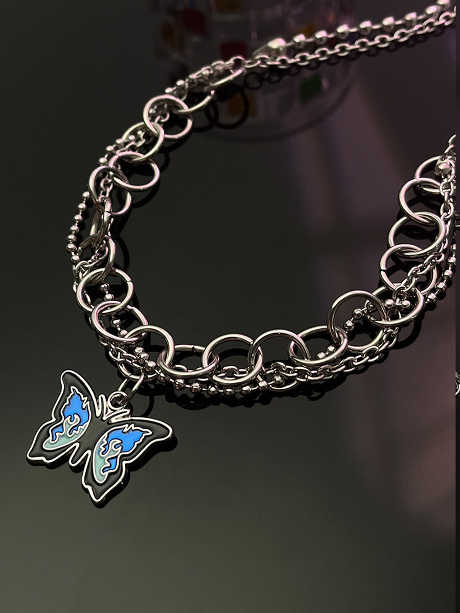 Blue Flame Butterfly Necklace
