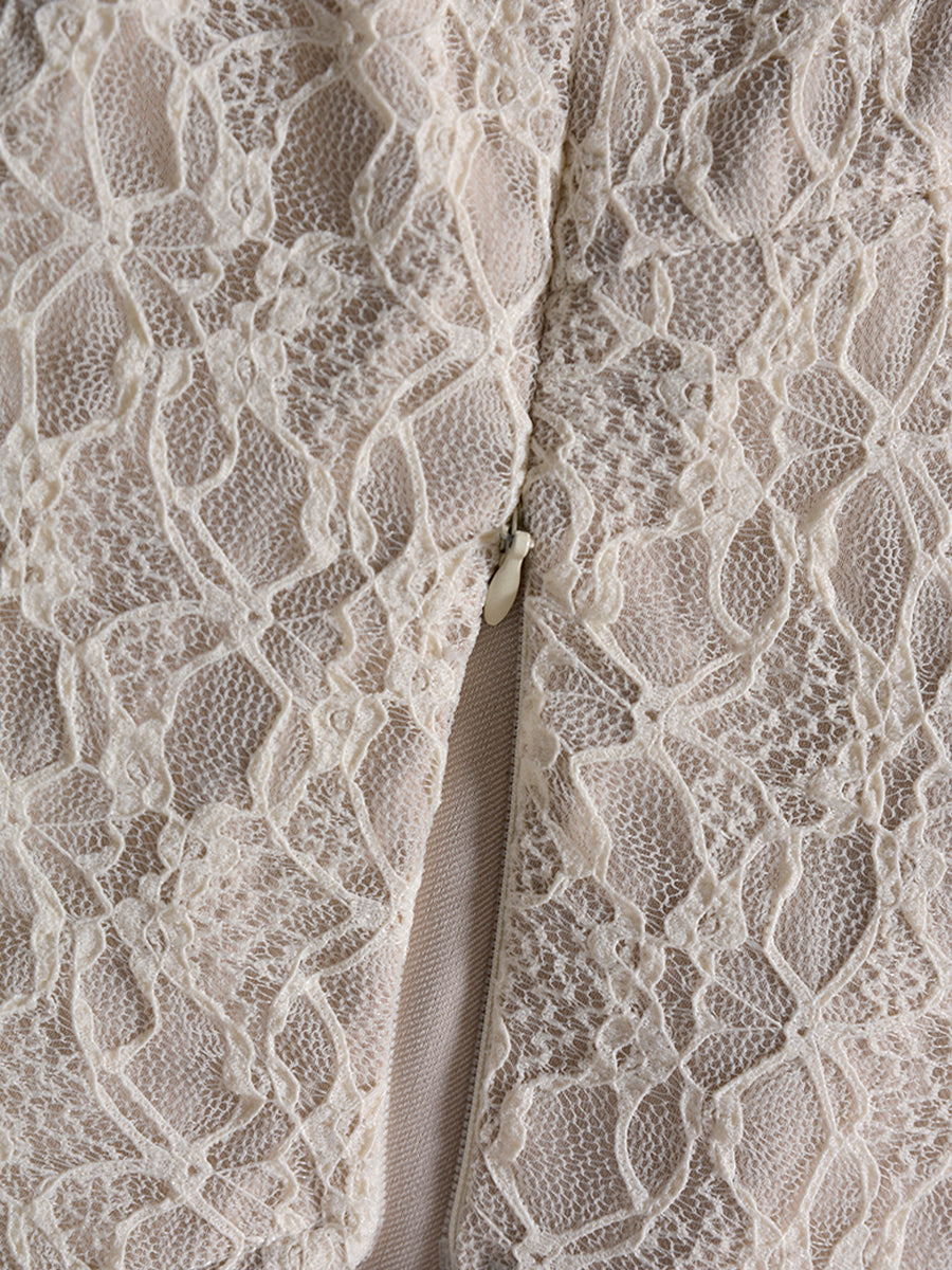 Apricot Strappy Lace Long Sleeve Top