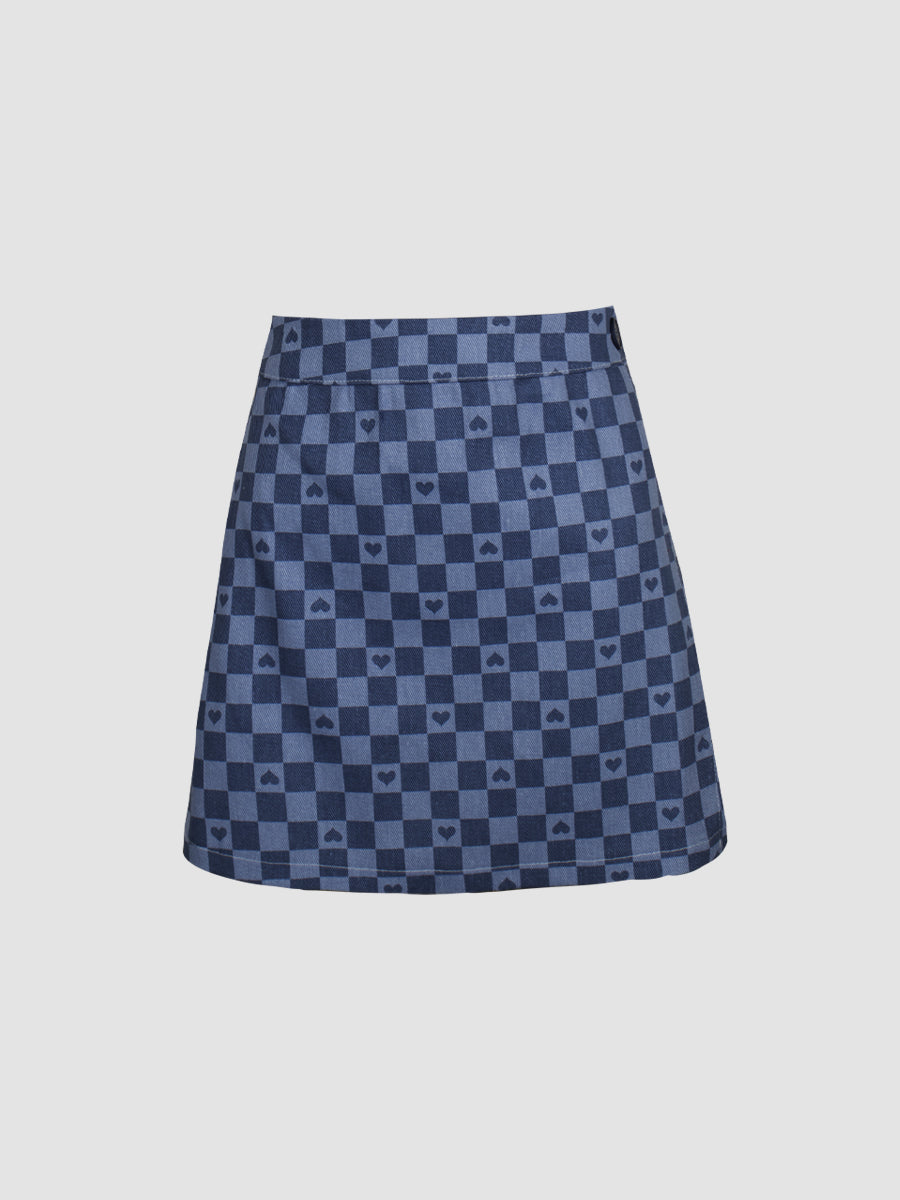 Love Blue Plaid Denim Cami&Skirt Set