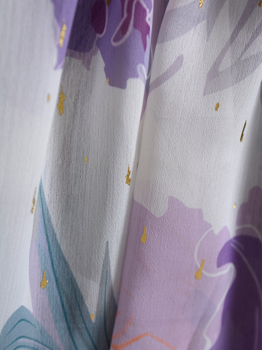 French Vintage Purple Floral Dress with Cami