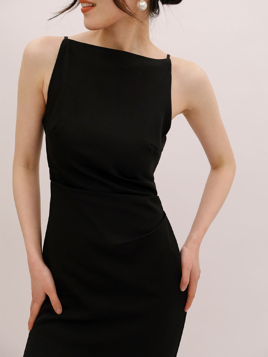 Pleated Solid Color Sleeveless Dress
