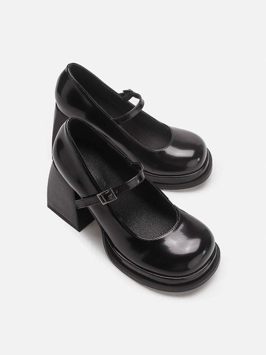 Chunky Heeled Ankle Strap Mary Jane Pumps