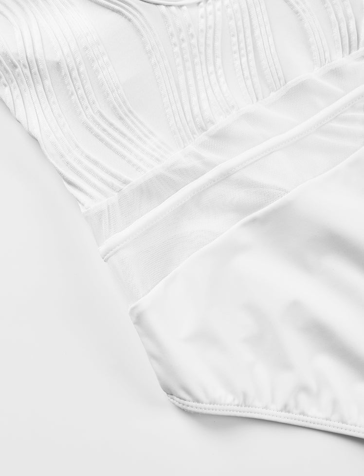 Mesh Paneled Solid One-piece Swimwear
