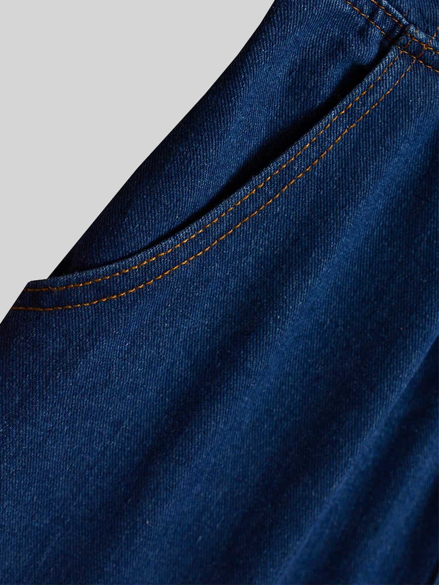 Bubble Sleeve Belt Denim Dress