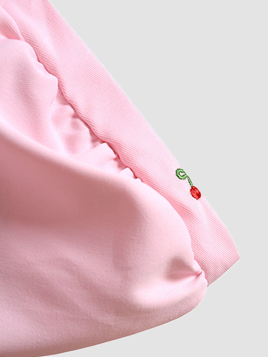 Pink Square Neck Bubble Sleeve Strappy Dress