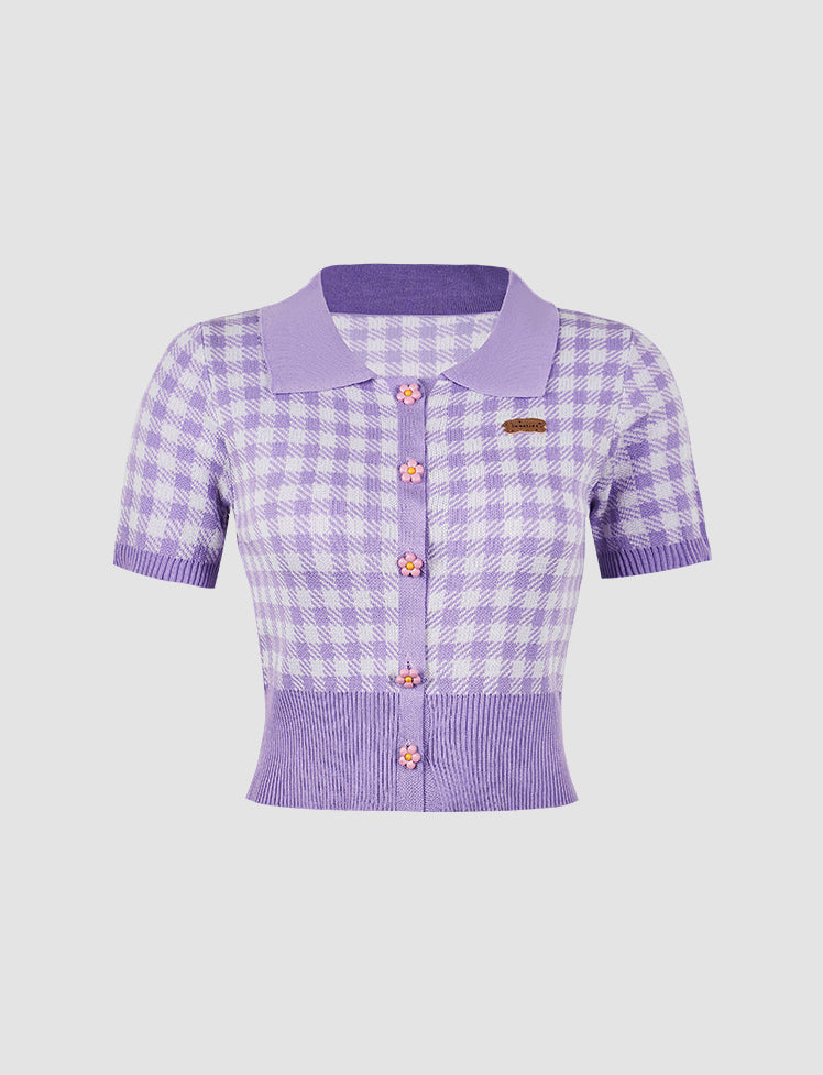 Plaid Flower Knite Crop Top